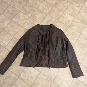 Women's Brown Leather Bomber Jacket